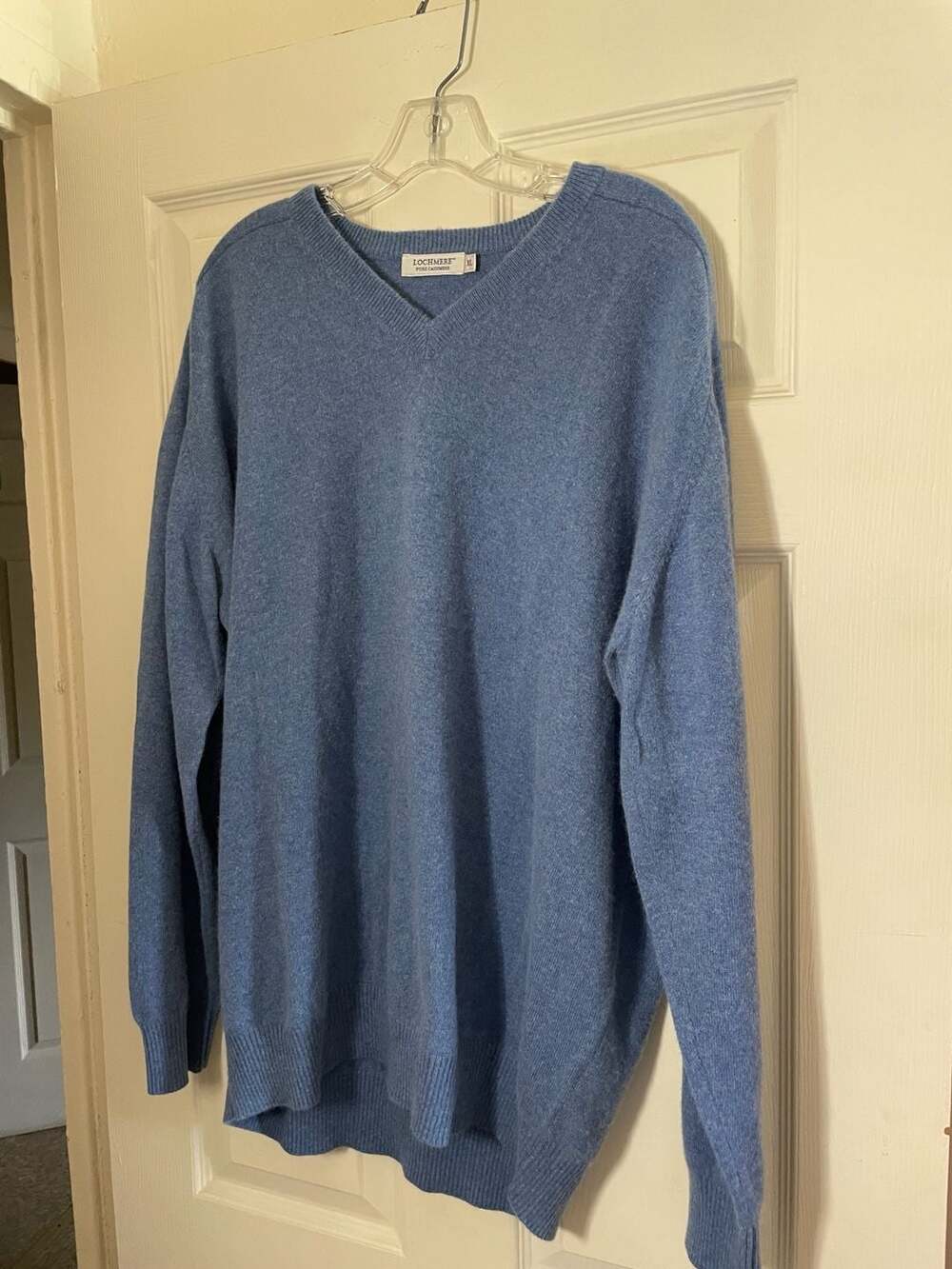 Lochmere Pure Cashmere Blue V-Neck Long Sleeve Sweater Men's Size XL